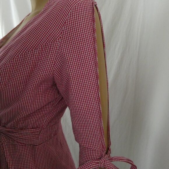 SEEK The Label Red White Checkered V Neck Crossover 1/2 Sleeve Romper Gingham Md - Picture 6 of 10